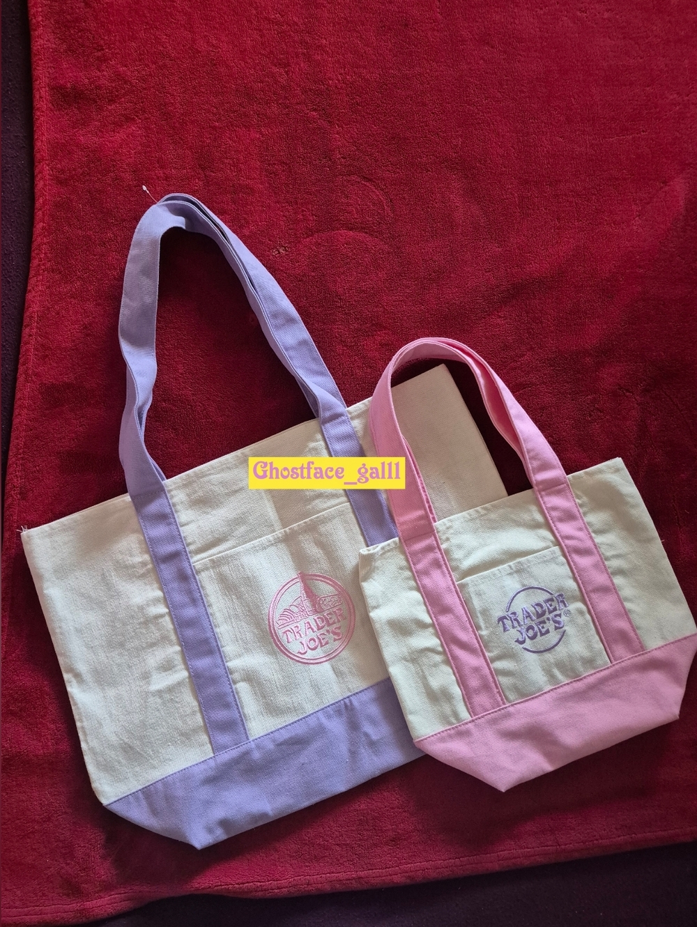 Trader Joe's Pink Mini and Large Lavender Canvas Tote Duo : 2026 Spring Edition - Picture 2 of 4
